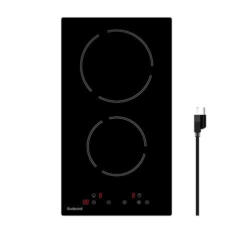 2 Burner Electric Cooktop, 2000 Watt, 110V with Plug | 12 Inch Touch Control Electric Stove Top for Countertop & Built-in Use | Timer, Child Lock, Hot Surface Indicator Included,Matte Black