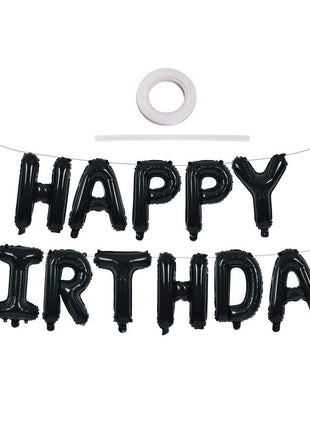TONIFUL 16 Inch Black Happy Birthday Balloons Banner Decorations for Men | Reusable Foil Letter Birthday Sign Black Birthday Decoration for 16th 30th 50th 60th Boys Adults and Halloween Birthday Party