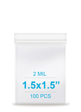 1.5''x 1.5'', (Pack of 100) 2 mil Thick Clear Plastic Reclosable Zip Poly Bags with Resealable Lock Seal Zipper for Photo, Jewelry, Bakery, Treats, Travel, Storage, Packaging & Shipping...