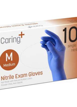 Caring Nitrile Exam Gloves (100ct), Powder Free and Not Made with Natural Rubber Latex, Gloves for Medical Use, Cleaning, Food Prep and More, Medium