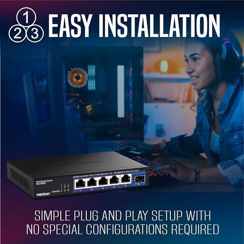 TRENDnet 6-Port Unmanaged 2.5G Switch with 10G SFP+Port, TEG-S5061, 5 x 2.5GBASE-T Ports, 45Gbps SwitchingCapacity, Fanless, Wall Mountable,Lifetime Protection,Black