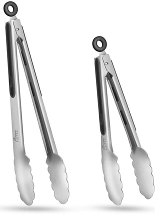 Hotec Stainless Steel Kitchen Tongs, Set of 2-9 inch and 12 inch, Locking Metal Food Tongs for Cooking, Serving, BBQ, Grill Non-Slip Grip