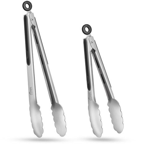 Hotec Stainless Steel Kitchen Tongs, Set of 2-9 inch and 12 inch, Locking Metal Food Tongs for Cooking, Serving, BBQ, Grill Non-Slip Grip