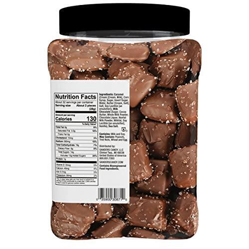 Sanders Milk Chocolate Sea Salt Caramels (32 oz Tub) – Handcrafted Small Batch Slow Cooked Caramel, Sea Salt Chocolate with Rich Indulgent Flavor, Sweet & Salty