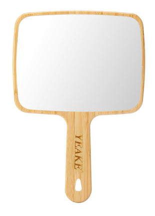 YEAKE Hand Mirror,Natural Bamboo Handheld Mirror with Handle, Single-Sided Portable Travel Vanity Mirror for Men & Women,6.9" W x 9.9" L