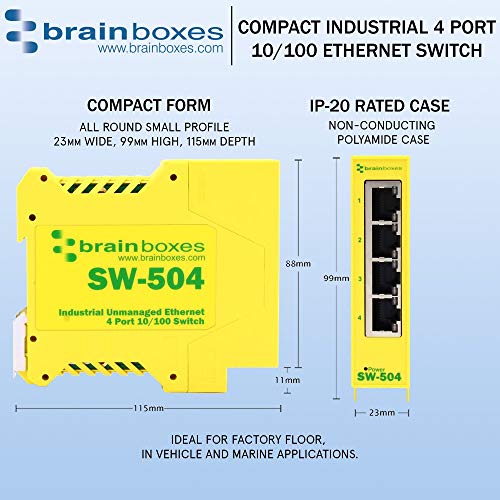 Brainboxes Switch - 4 Ports - DIN Rail mountable (SW-504)