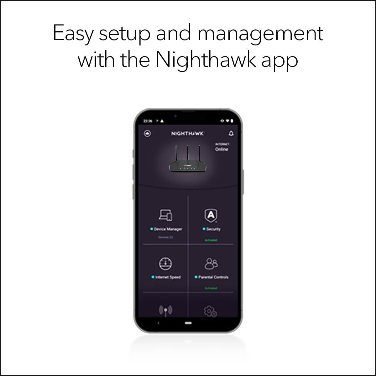 NETGEAR Nighthawk WiFi 6 Router (RAX36) – Security Features, AX3000 3 Gbps Wireless Speed – Dual-Band Gigabit Internet Router – Covers 2,000 sq. ft., 25 Devices – Built-in VPN, USB 3.0, Gaming