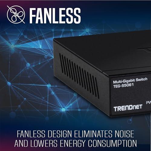 TRENDnet 6-Port Unmanaged 2.5G Switch with 10G SFP+Port, TEG-S5061, 5 x 2.5GBASE-T Ports, 45Gbps SwitchingCapacity, Fanless, Wall Mountable,Lifetime Protection,Black
