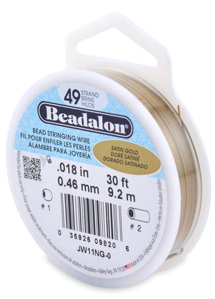 Beadalon 49 Strand Stainless Steel Bead Stringing Wire, .018 in / 0.46 mm, Satin Gold, 30 ft / 9.2 m