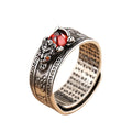 Sdouefos Feng Shui Pixiu Mantra Amulet Lucky Adjustable Ring Buddhist Good Luck Mantra Double Protection Wealth Health Ring Garnet Vintage Thai Silver Red Pigeon Ring