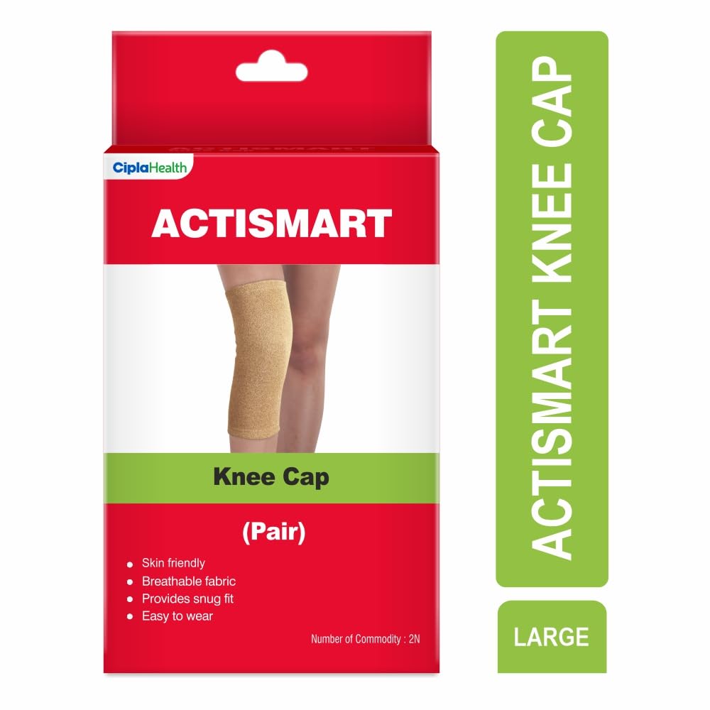 Cipla ACTISMART Knee Cap | Knee Cap For Women & Men | Knee Brace | Gym Knee Support | (Pair, Large)