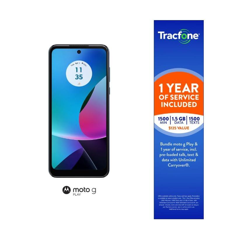 Tracfone Moto G Play (2023) [Activation Promotion], 32GB, Blue, Includes 1500Min/1500Txt/1500MB, 365 Days Service Plan - Prepaid Smartphone