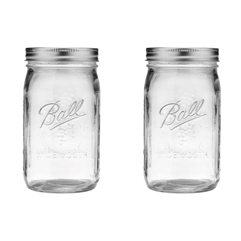 Ball Wide Mouth Glass Mason Jars with Lids and Bands, Used for Canning, Pickling, Juice, Jam, Jelly, Quart Size 32 Ounce (Pack of 2)