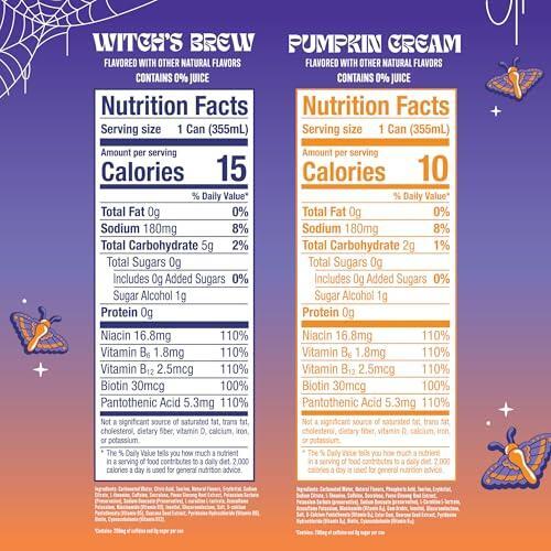 Alani Nu VARIETY PACK - WITCH'S BREW & PUMPKIN CREAM Sugar Free, Low Calorie Energy Drinks, 200mg Caffeine, Antioxidants, Biotin B Vitamins, Zero Sugar, 15 Calories or Less, 12 Fl Oz Cans (12 Pack)
