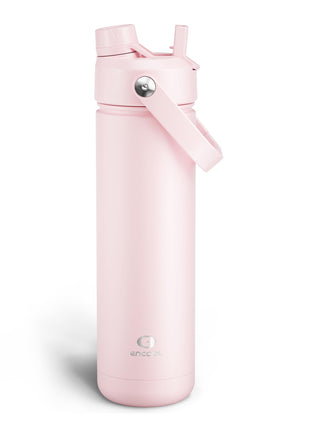 ENCOOL Insulated Water Bottle with Straw Stainless Steel Water Bottle, Leak-Proof, BPA-Free, Double Wall Vacuum Keeps Cold for 24 Hours for Sports, Travel, School (26 oz, Cotton Candy)