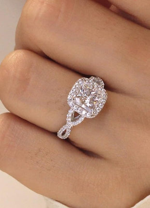 18k White Gold Plated Cubic Zirconia Promise Rings for Her, Halo Engagement Rings,Square Wrap Chain Twisted Arm Ring Cocktail Ring Princess Cut Engagement Eternity Ring for Women Size 6-10(6)