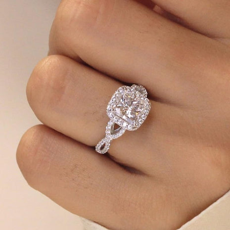 18k White Gold Plated Cubic Zirconia Promise Rings for Her, Halo Engagement Rings,Square Wrap Chain Twisted Arm Ring Cocktail Ring Princess Cut Engagement Eternity Ring for Women Size 6-10(6)
