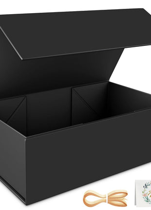 RYDDOY Black Gift Box, 9.5x6x3'' Gift Boxes with Lids for Presents | Magnetic Closure, Collapsible Groomsmen Proposal Box for Birthday, Christmas, Graduation, Gift Packging Contains Ribbon, Card