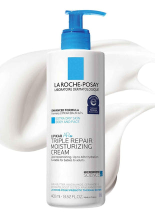 La Roche-Posay Lipikar AP+Max Triple Repair Moisturizing Body Cream,13.52oz | Face and body lotion for dry skin with shea butter and niacinamide to help moisturize and support the skin barrier.