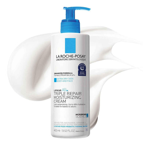 La Roche-Posay Lipikar AP+Max Triple Repair Moisturizing Body Cream,13.52oz | Face and body lotion for dry skin with shea butter and niacinamide to help moisturize and support the skin barrier.