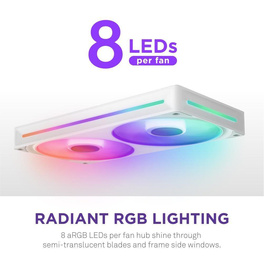 NZXT F240 RGB Core - 240mm Single-Frame Fan Unit with 2 x 120mm RGB Fans - Speed & Lighting Control - High Static Pressure & Airflow - Fluid Dynamic Bearings - 8 aRGB LEDs Per Fan - White