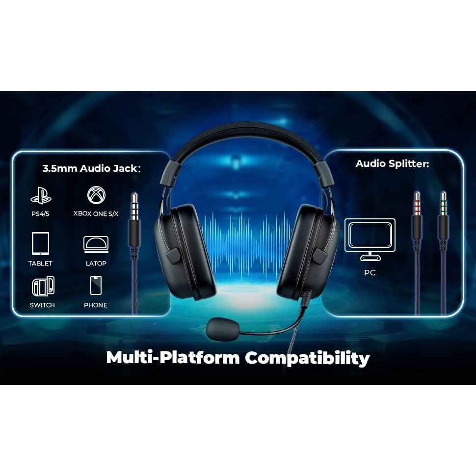 havit H2002d Gaming Headsets for PS4,PC, 53MM Drivers Surround Sound PS5 Headset with Mic Gaming Headphones with Mic Durable Aluminum Frame Valentines Gifts for Men