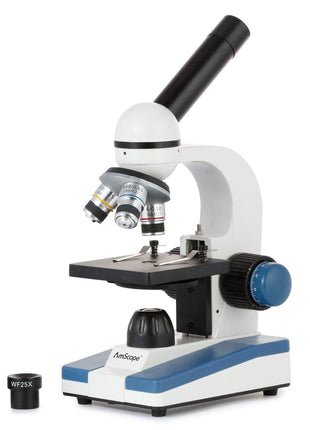 AmScope M150 Series Portable LED Monocular Student Compound Microscope - 40X-1000X Magnification - Microscope Kit Includes Dust Cover, 2 Clips & 2 Eyepieces