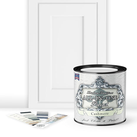ALL-IN-ONE Paint by Heirloom Traditions, Cashmere (True White), Quart - Durable cabinet and furniture paint. Built in primer and top coat, no sanding needed. Includes our 30 featured color card.