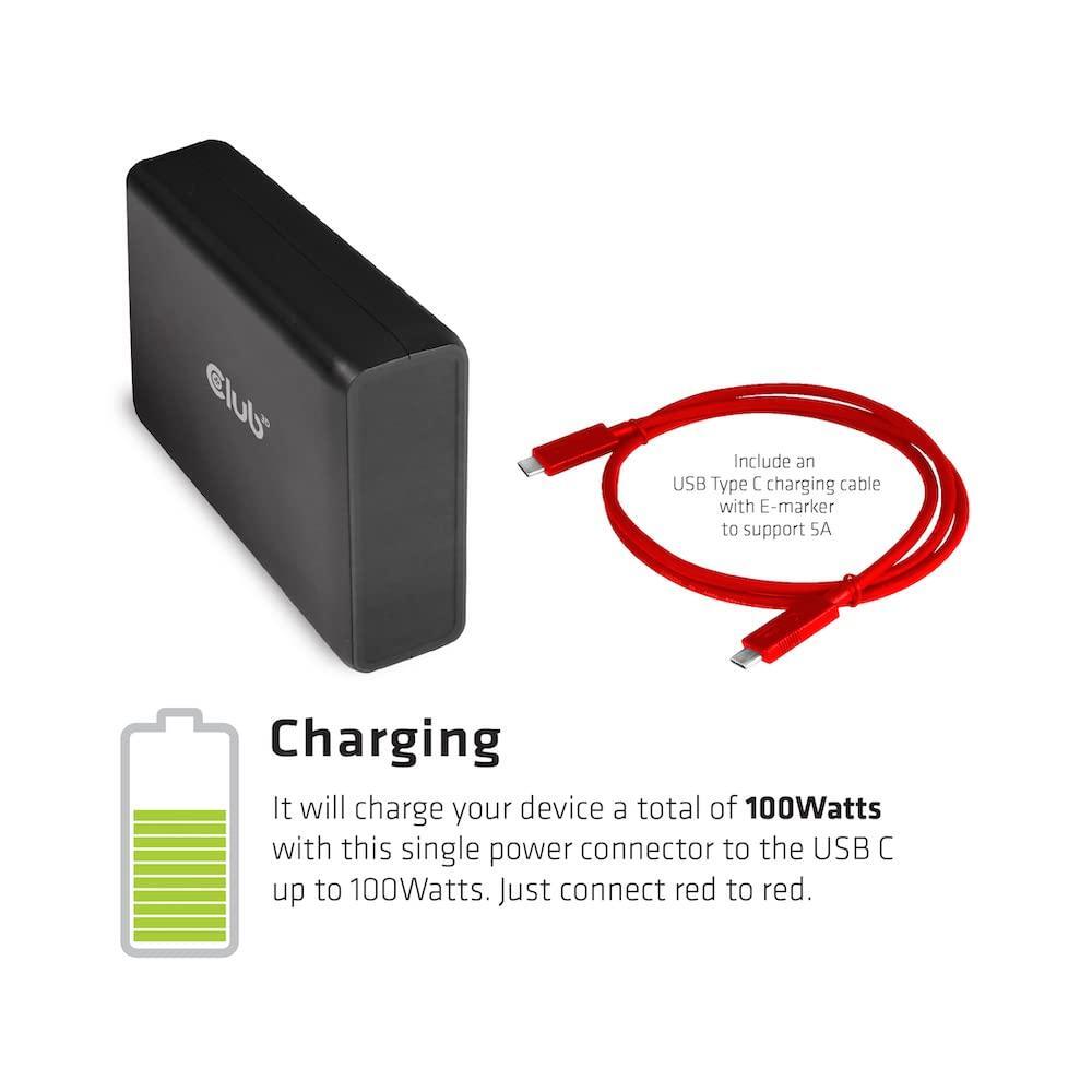 Club 3D CSV-1564W100 USB Gen1 Type-C Triple Display DP1.2 Alt Mode Smart PD3.0 Charging Dock with 100 Watt Power Supply