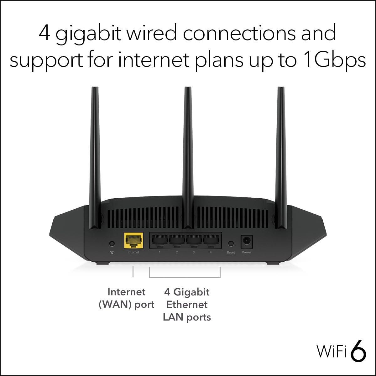 NETGEAR Nighthawk WiFi 6 Router (RAX36) – Security Features, AX3000 3 Gbps Wireless Speed – Dual-Band Gigabit Internet Router – Covers 2,000 sq. ft., 25 Devices – Built-in VPN, USB 3.0, Gaming