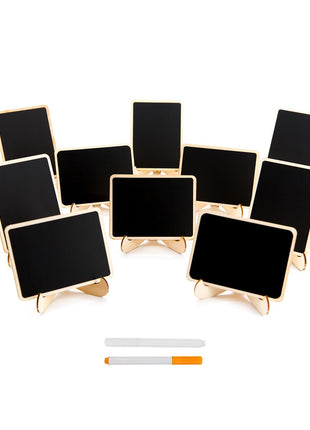 DSTELIN 10 Pack Mini Chalkboards Signs with Easel Stand, Small Rectangle Chalkboards Blackboard, Wood Place Cards for Weddings, Birthday Parties, Message Board Signs and Event Decoration