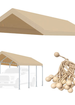 10'x20' Upgraded Carport Replacement Top Canopy Cover for Car Garage Shelter Tent Party Tent with Ball Bungees Beige (Only Top Cover, Frame is not Included)