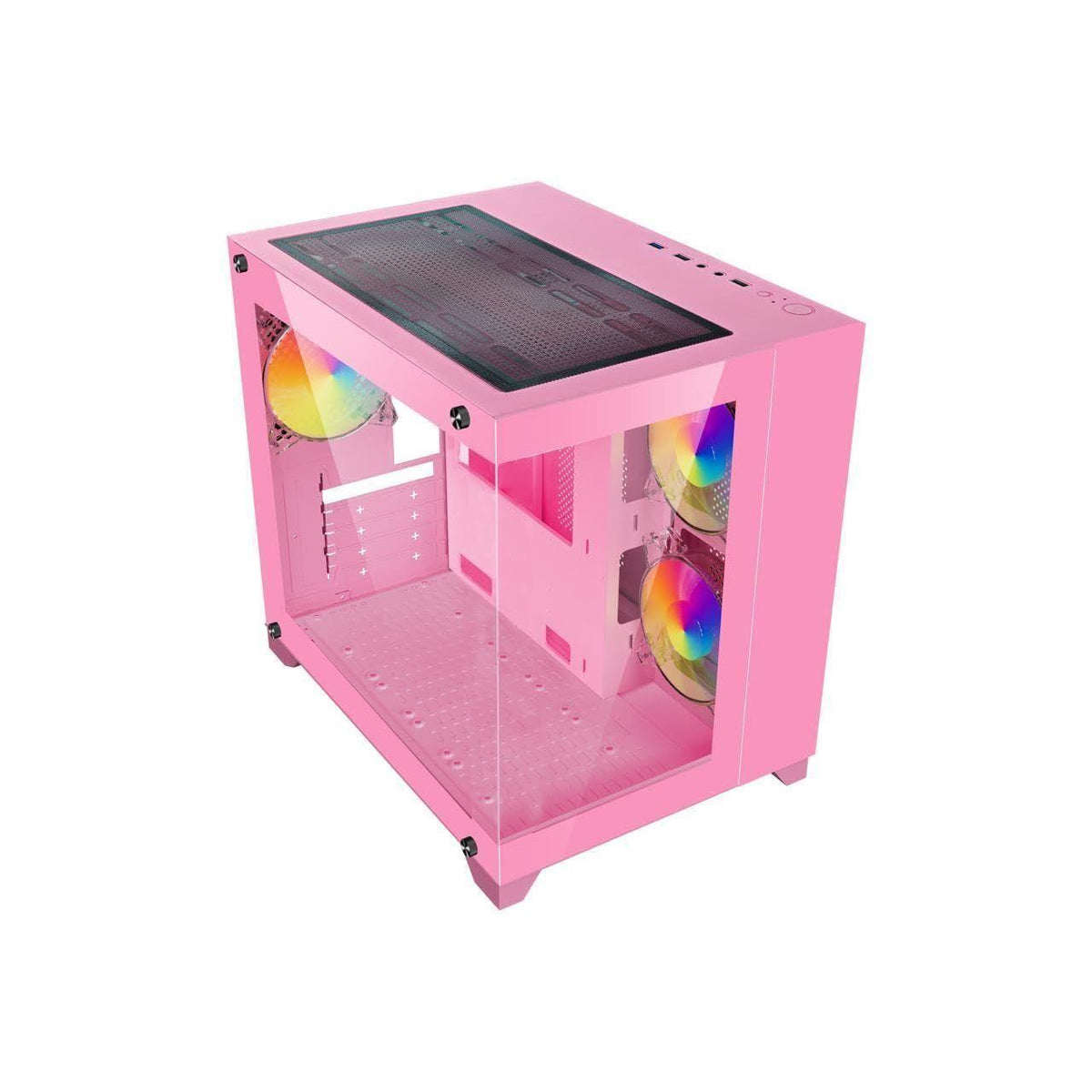 DIYPC ARGB-Q1.V2-P Pink USB3.0 Tempered Glass Micro ATX Gaming Computer Case w/Dual Tempered Glass Panel and 3 x ARGB 120mm Fans (Pre-Installed)