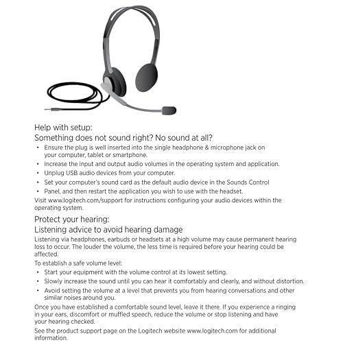 Logitech H111 Wired Headset, Stereo Headphones with Noise-Cancelling Microphone, 3.5 mm Audio Jack, PC/Mac/Laptop/Smartphone/Tablet - Black