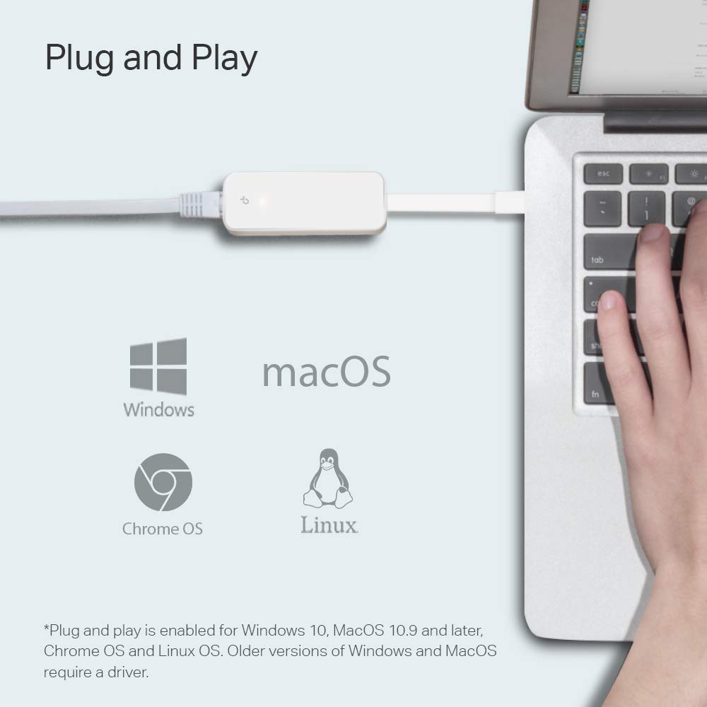 TP-Link USB C to Ethernet Adapter (UE300C), Portable 1Gbps RJ45 to USB-C Network Adapter [Thunderbolt 3/4 Compatible], Compact | Plug & Play Design, Compatible with MacBook Pro/Air, iPad Pro, and More