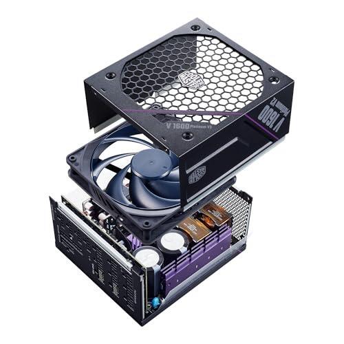 Cooler Master V Platinum 1600 V2 ATX 3.1 Full Modular Power Supply, 1600W 80+ Platinum, Dual 90° 12VHPWR|600W PCIe 5.1, GPU Support RTX 4090, Purple Anodic-Coated Heat Sink, Mobius Fan, 12-Year