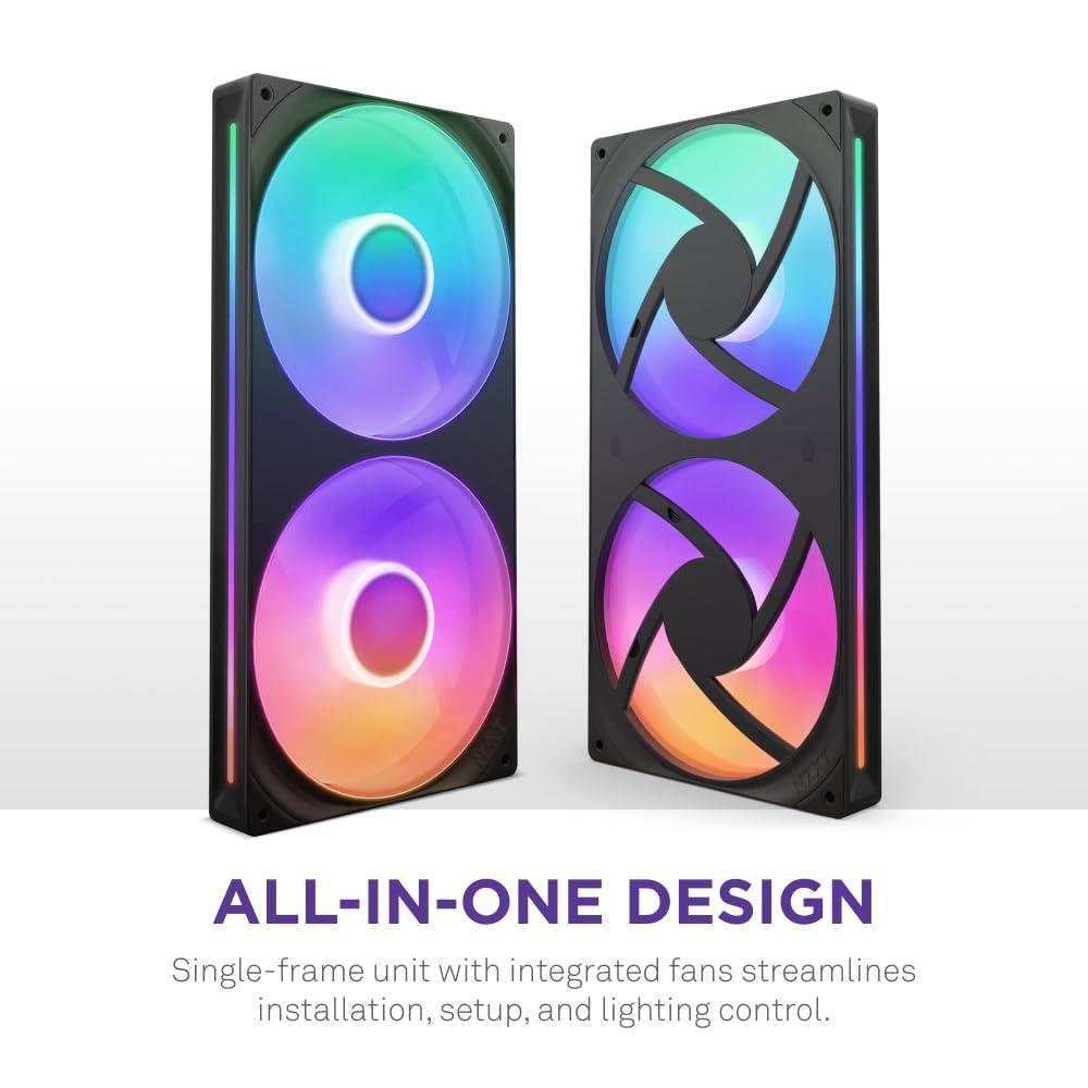 NZXT F280 RGB Core - 280mm Single-Frame Fan Unit with 2 x 140mm RGB Fans - Speed & Lighting Control - High Static Pressure & Airflow - Fluid Dynamic Bearings - 8 aRGB LEDs Per Fan - Black
