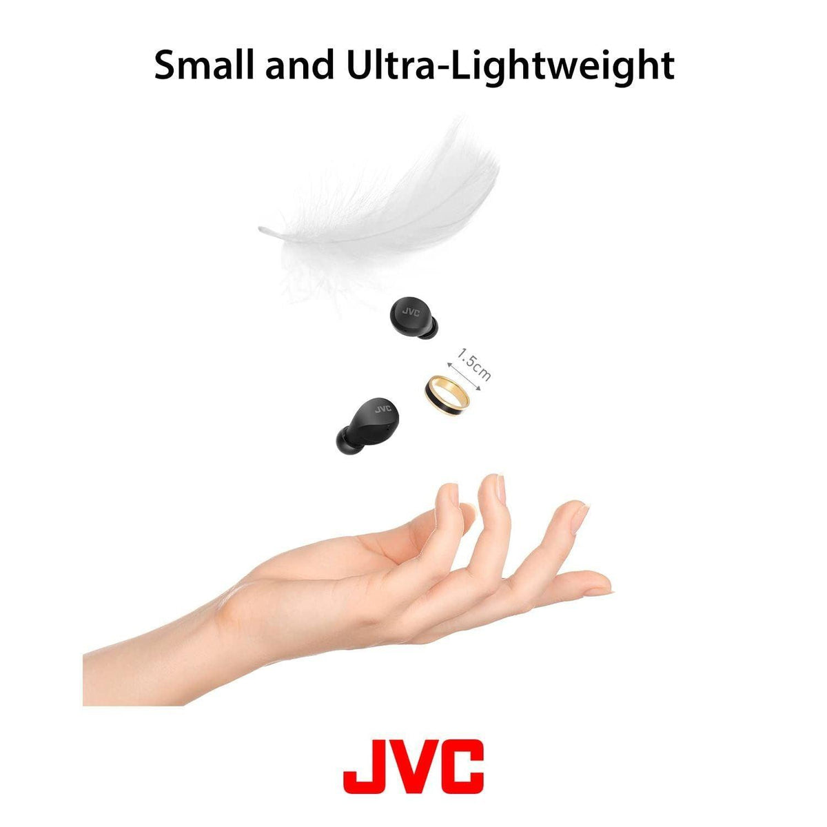 JVC Compact and Lightweight Gumy Mini True Wireless Earbuds Headphones, Long Battery Life (up to 23 Hours), Sound with Neodymium Magnet Driver, Water Resistance (IPX4) - HAA6TB (Black)