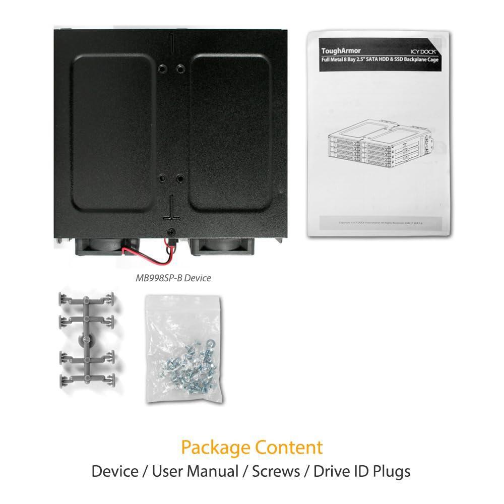 ICY DOCK Full Metal 8 x 2.5 SAS/SATA HDD/SSD Moblie Rack Enclosure for 5.25" Bay | ToughArmor MB998SP-B