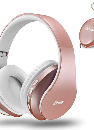 ZIHNIC Bluetooth Headphones Over-Ear, Foldable Wireless and Wired Stereo Headset Micro SD/TF, FM for Cell Phone,PC,Soft Earmuffs &Light Weight for Prolonged Wearing(Rose Gold)