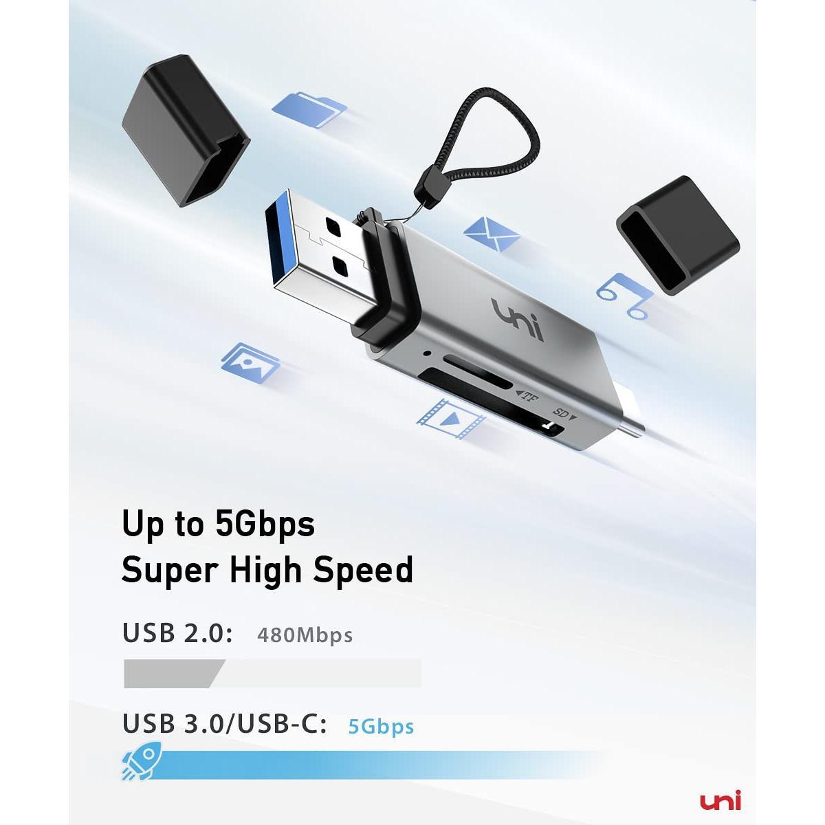 uni SD Card Reader, High-Speed USB C to Micro SD Card Adapter USB 3.0 Dual Slots, Memory Card Reader for SD/Micro SD/SDHC/SDXC/MMC, Compatible with MacBook Pro/Air, Chromebook, Android Galaxy