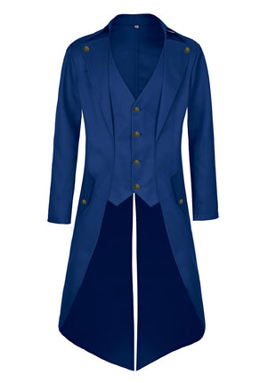MOFOVELY Mens Pirate Coat Steampunk Jacket Tailcoat Renaissance Jacket Halloween Hatter Costume (S,Blue)