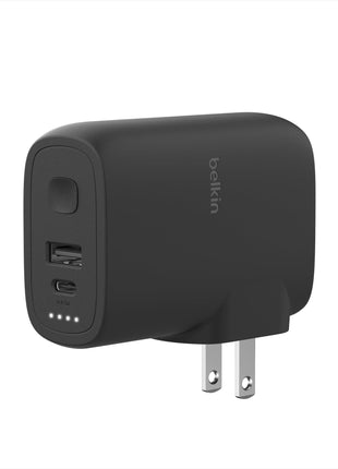 Belkin Hybrid Power Bank 5K + Wall Charger 25W - 2-in-1, Portable Battery w/USB-C Port & USB-A Port - Travel Essential - Apple iPhone 17, Air, Pro, Pro Max, AirPods, Apple Watch - Black