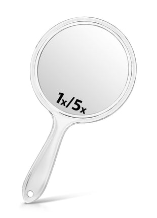 Macaki Hand Mirror, Double-Sided 1X/5X Magnifying Mirror with Handle, Acrylic, 8.3 inch L x 4.5 inch W, Clear, Pack of 1