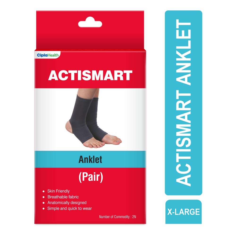 Cipla ACTISMART Anklet | Ankle Support For Pain Relief & Joint Stability | Anklet For Women & Men (Pair, XL)