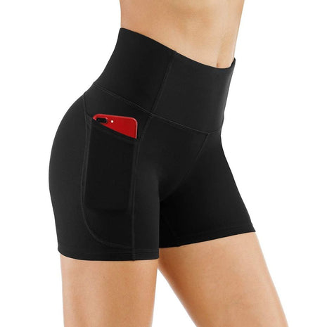 THE GYM PEOPLE High Waist Yoga Shorts for Women Tummy Control Fitness Athletic Workout Running Shorts with Deep Pockets (Medium, Black)
