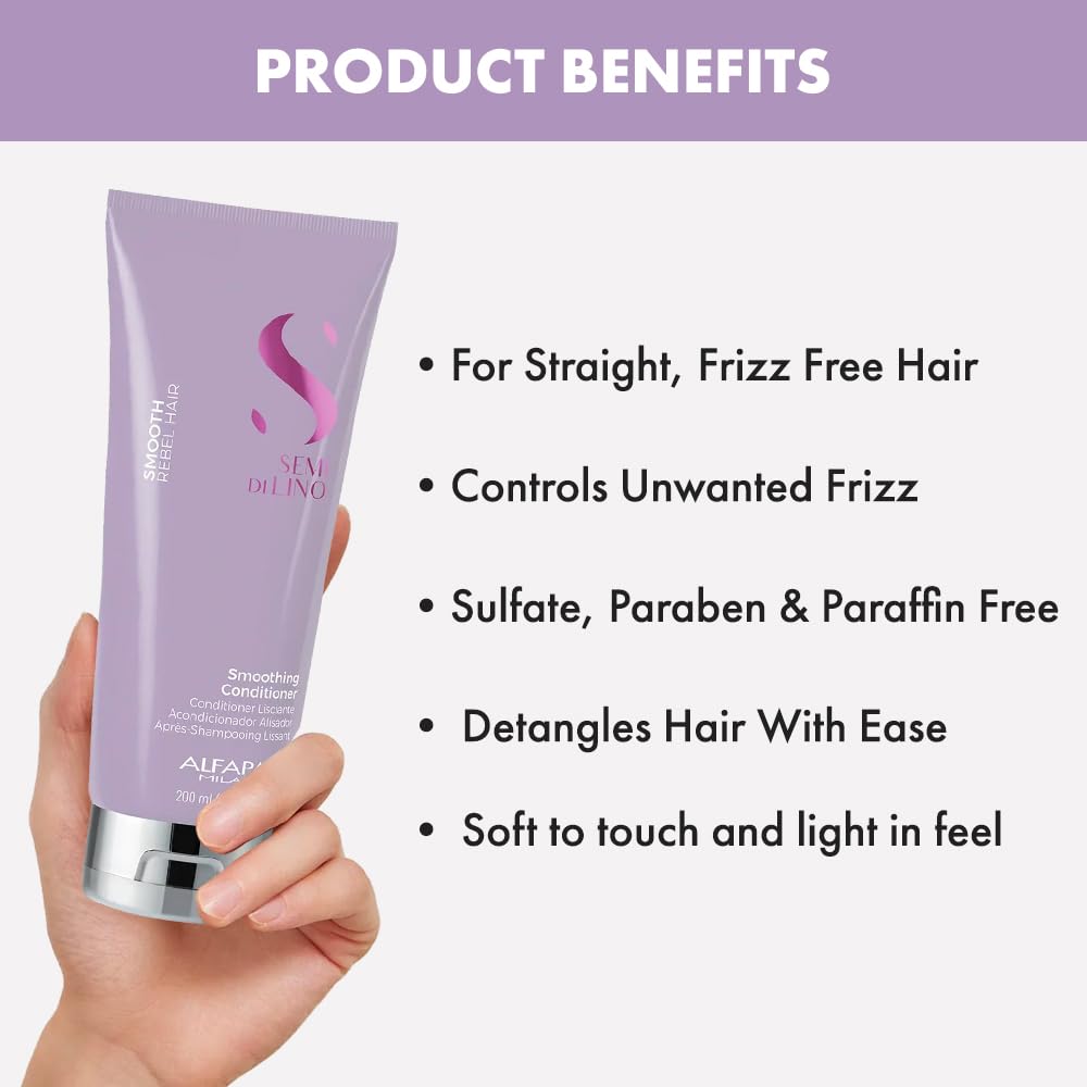 Alfaparf Milano Smoothing Conditioner - Straightening Conditioner for Frizzy, Wavy Hair that detangles and controls frizz for soft and lightweight hair Sulfate, Paraben and Paraffin Free.(200ml)