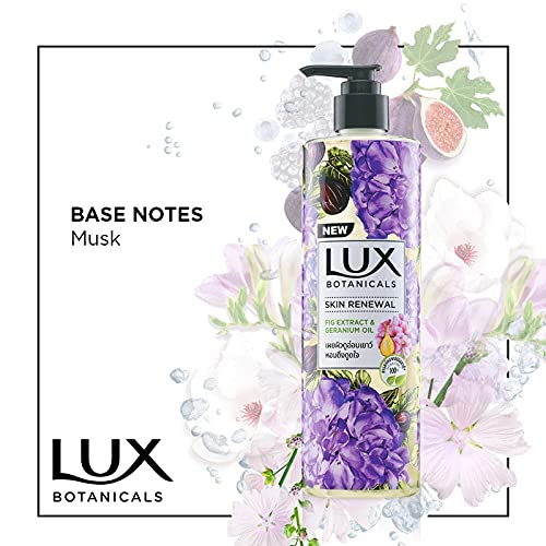 Lux Botanicals Skin Renewal Body Wash with Geranium Oil & Fig Extract for Women, 100% Natural Extracts, Moisturizing & Rejuvenating Shower Gel for Nourished & Glowing Skin, Fruity Floral Fragrance, No Parabens, 450 ml