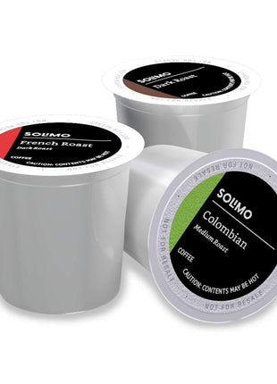 Solimo Coffee Pods, Assorted pack (French, Dark, Colombian), Compatible with Keurig 2.0 K Cup Brewers, 100 Count
