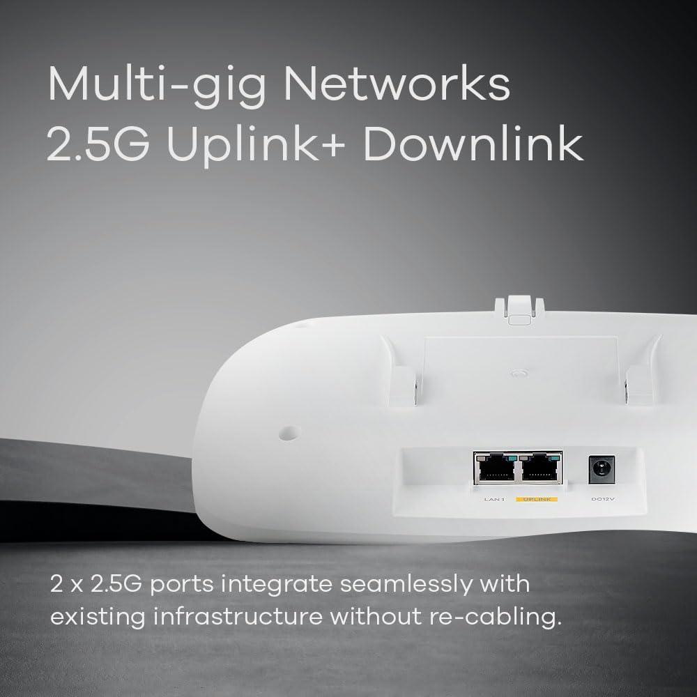 Zyxel WiFI 7 Wireless MultiGig Pro Access Point | 2 x 2.5Gb Ethernet | Tri-Band Operation | Mesh and PTP Bridge | Cloud, App, Direct or Controller Management | POE+ | 1 Yr Nebula Pro | WBE530